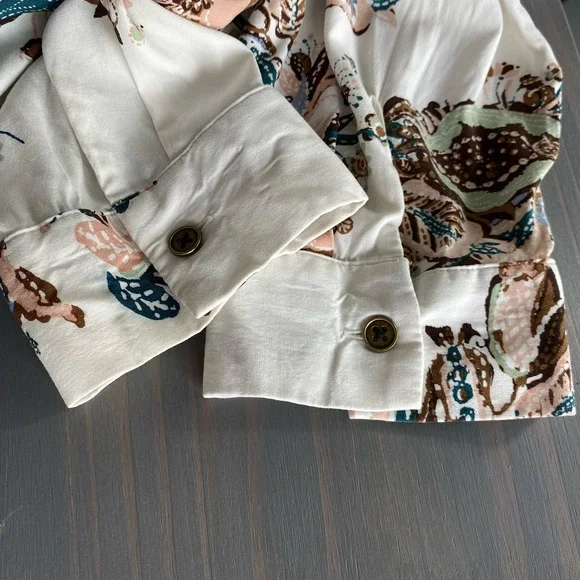 Chico's Boho Floral Blouse Shirt Women Size 3 XL Cream Brown Cottagecore Career - Picture 7 of 13